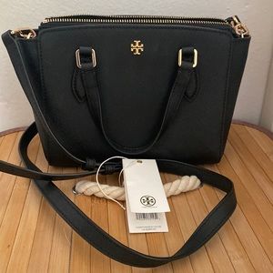 Black Tory Burch Emerson Mini Top Zip Tote Crossbody